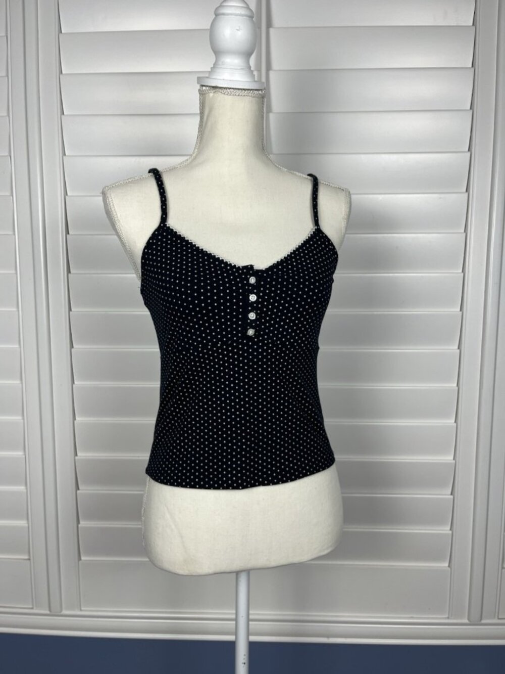J. Galt Women’s Black Polka Dot Button Front Cami Tank Top Y2K Coquette
